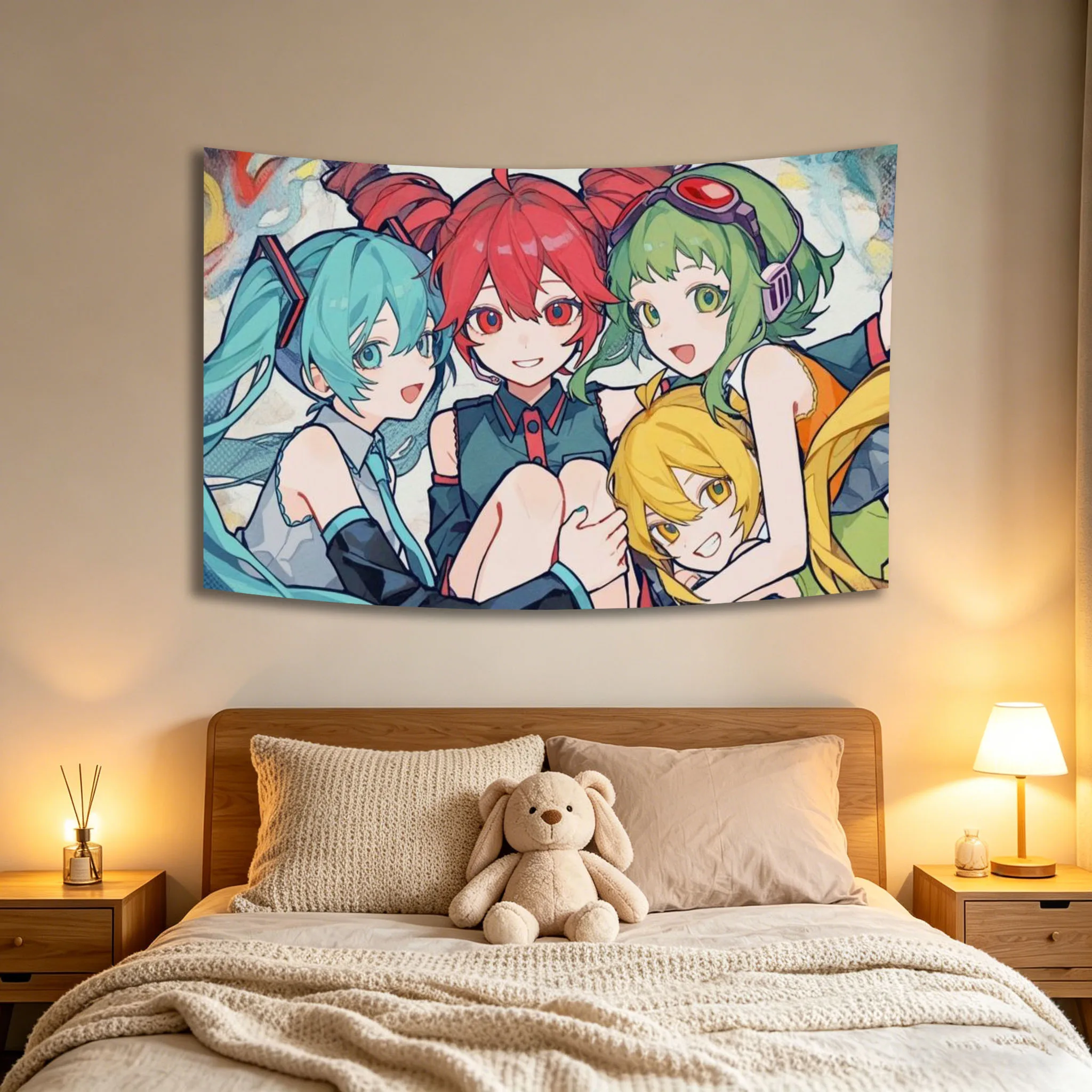 M-Mikus Girl Group Tapestry Anime Kawaii Lager To Small Tapestry Home Decor and Family Party Tapestry Suitable For Bedroom House