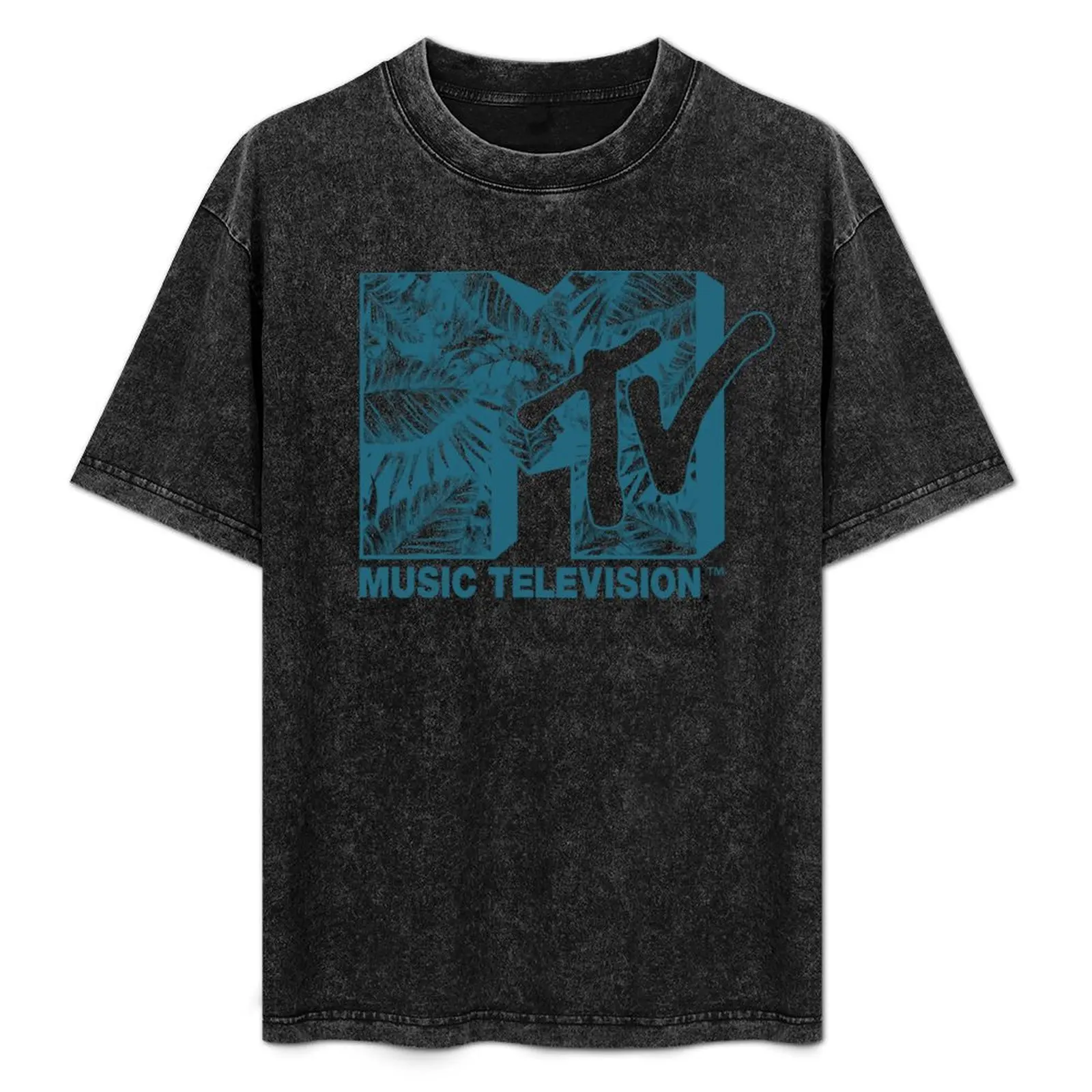

MTV Deep Teal Tropical Style Logo T-Shirt Basic Solid Color Short Sleeve T-Shirt
