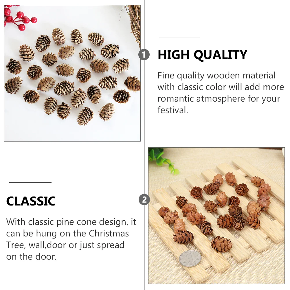 100 Pcs Songhwa Photo Props Wooden Pine Cone Cones کرسمس ornament Mini Fall Decorations for Home Garland مصنوعی پودے