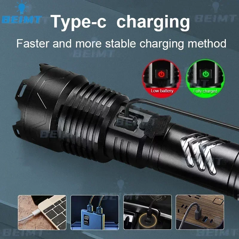 100000LM XHP160 Powerful LED Flashlight Rechargeable Tactical Torch 5000M Light High Power LED Flashlight 26650 Hunting Lantern