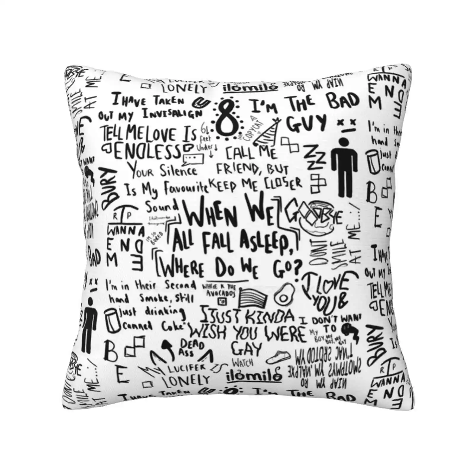 Home Sofa Car Cushion Cover Pillowcase Finneas Music Lyrics Cool When We All Fall Asleep Where Do We Go Wwafawdwg Dsam Don T