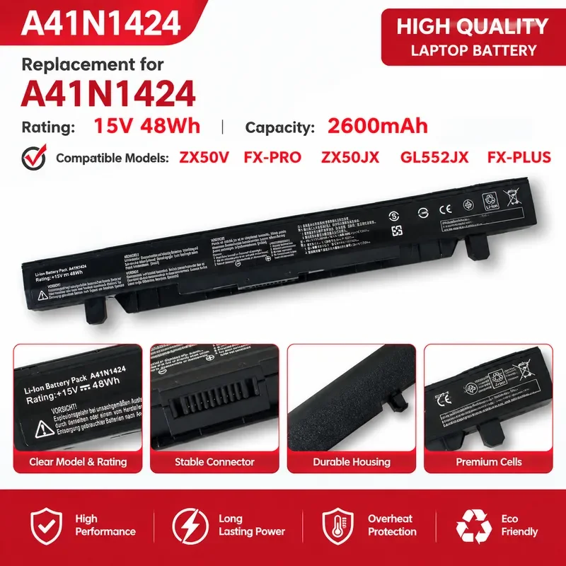 A41N1424  Laptop Battery For ASUS PLUS FX-PRO GL552JX ZX50 ZX50J