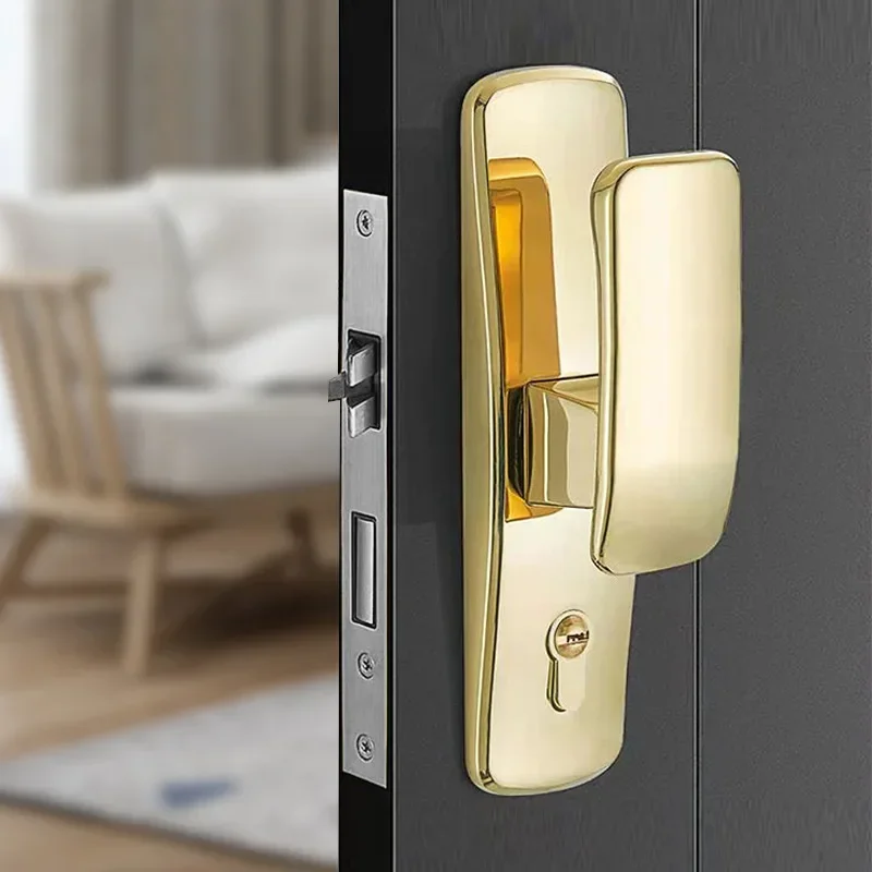 2022 New Mute Household Bedroom Universal Wooden  Handle Black Gold Straight Sliding Door Lock