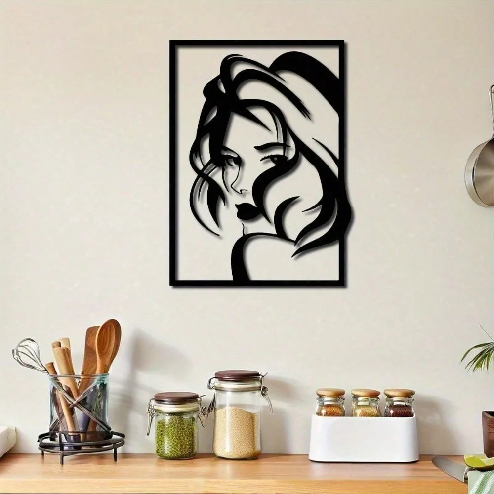 

Modern Minimalist Single Line Wall Art, Black and White Female Silhouette Metal Decor, Waterproof Rust-Proof for Home Bedroom Ba