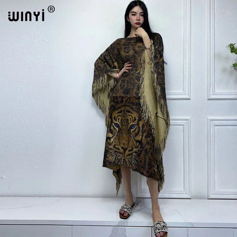 WINYI Tiger printing Comfort Warm fashion Caftan winter dress Elegant Africa Women Boho party winter clothes for women kaftan