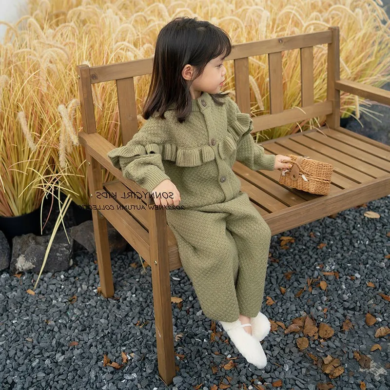 

Girls Coat +Pants Kids Suits 2PCS/Set 2023 Sweet Spring Autumn Cotton Sport Formal Uniforms Children Clothing