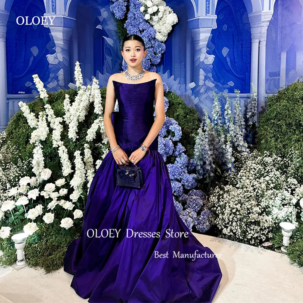 OLOEY Modern Purple Taffeta A Line Evening Dresses Big Bow Back Floor Length Prom Gowns Formal Party Occasion Dress 2024