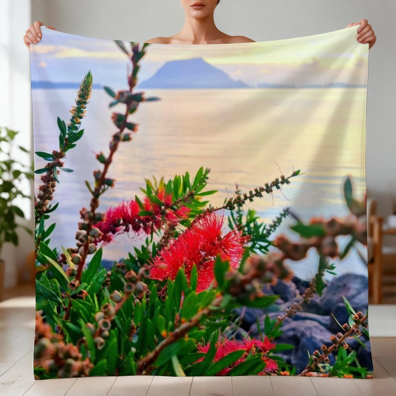 MOUNT SUNRISE THROUGH FLOWERS Throw Blanket Kid'S Custom valentine gift ideas Blankets