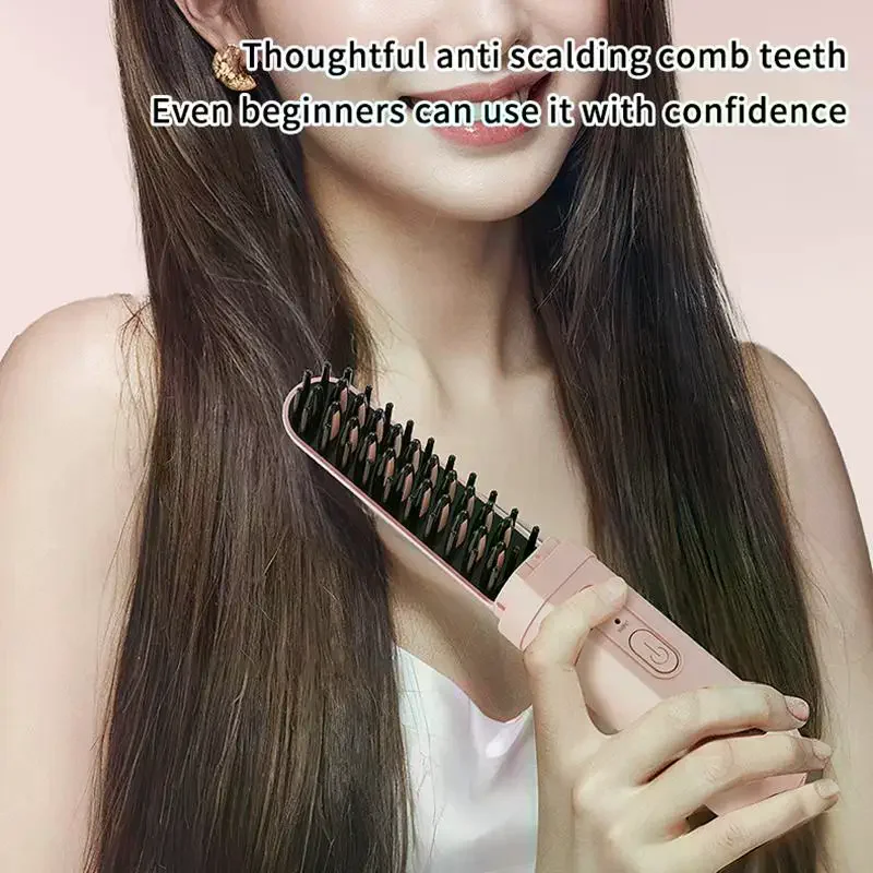 Mini Portable Hair Straightening Comb With Dual Use Straight Curling And Anti Frizz Perfect For Travel Daily Home Office Use