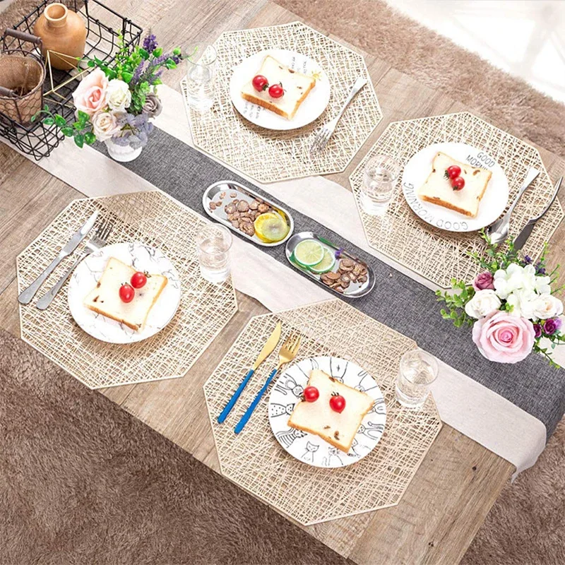 6/4/2PCS Round Placemats Restaurant Hollow PVC decoration Meal Mat Anti-hot Dining Table Line Mat Steak Plate Pad