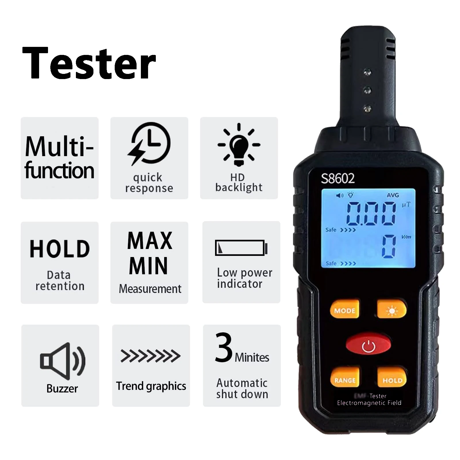 3 in 1 Electromagnetic Radiation Tester Portable Handheld Portable Radio Frequency Field Tester Portable Digital EMF Meter