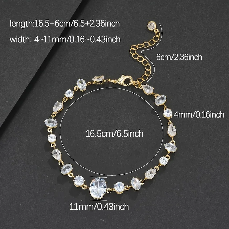 

Adjustable Oval CZ Bracelet White Golden Plated Unisex Jewelry for Daily Wear Vacation Christmas Thanksgiving Campus Gifts