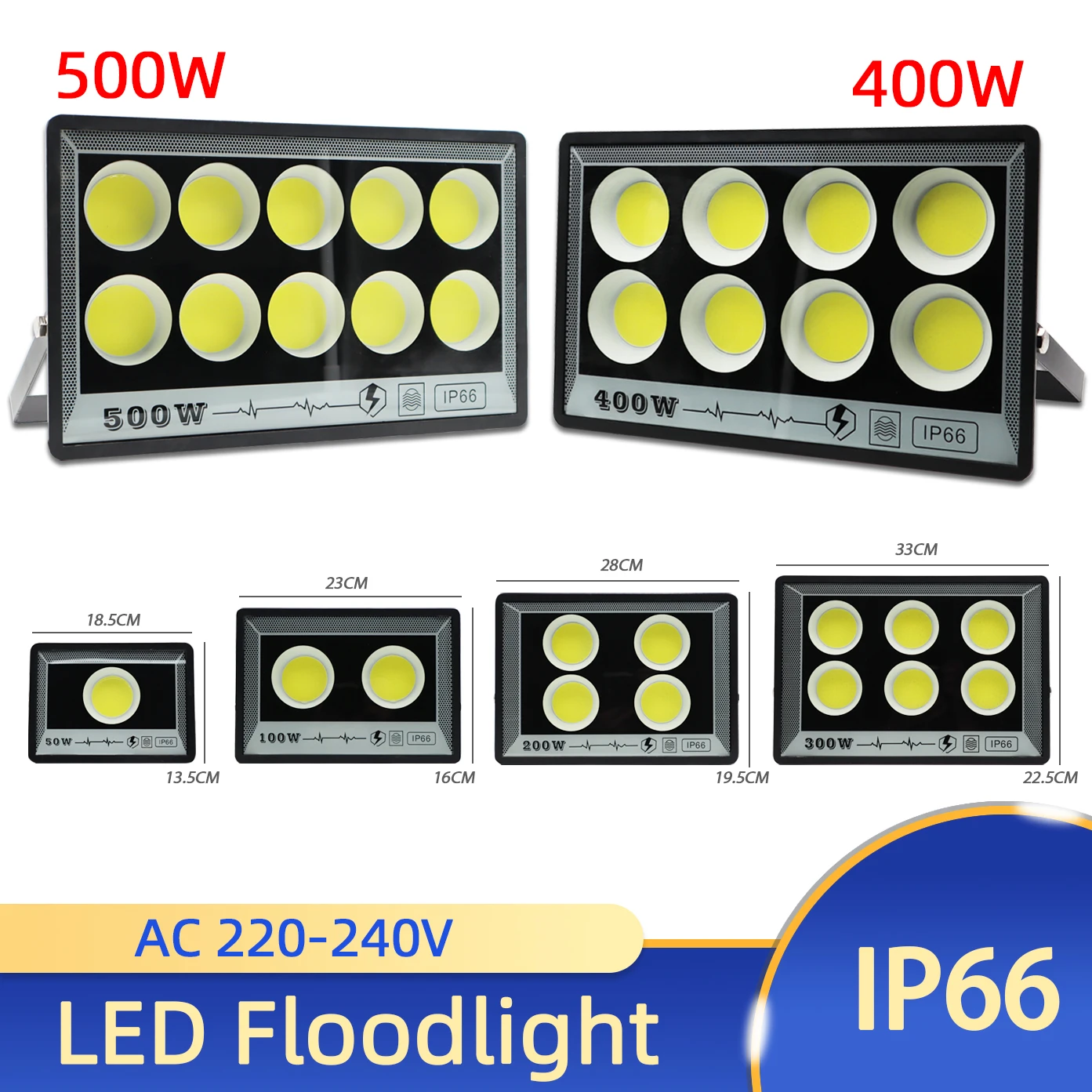 

500W LED Flood Light 50W 100W 200W 300W 220V Garden Outdoor IP66 Waterproof Reflector Spotlight Street Light Wall Lamp Lighting