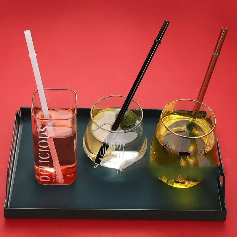 1Pc Color Glass Straw Heat Resistant Cold Beverage Bent Straws Reusable Straw 200mm Short Stem Drinking Straw