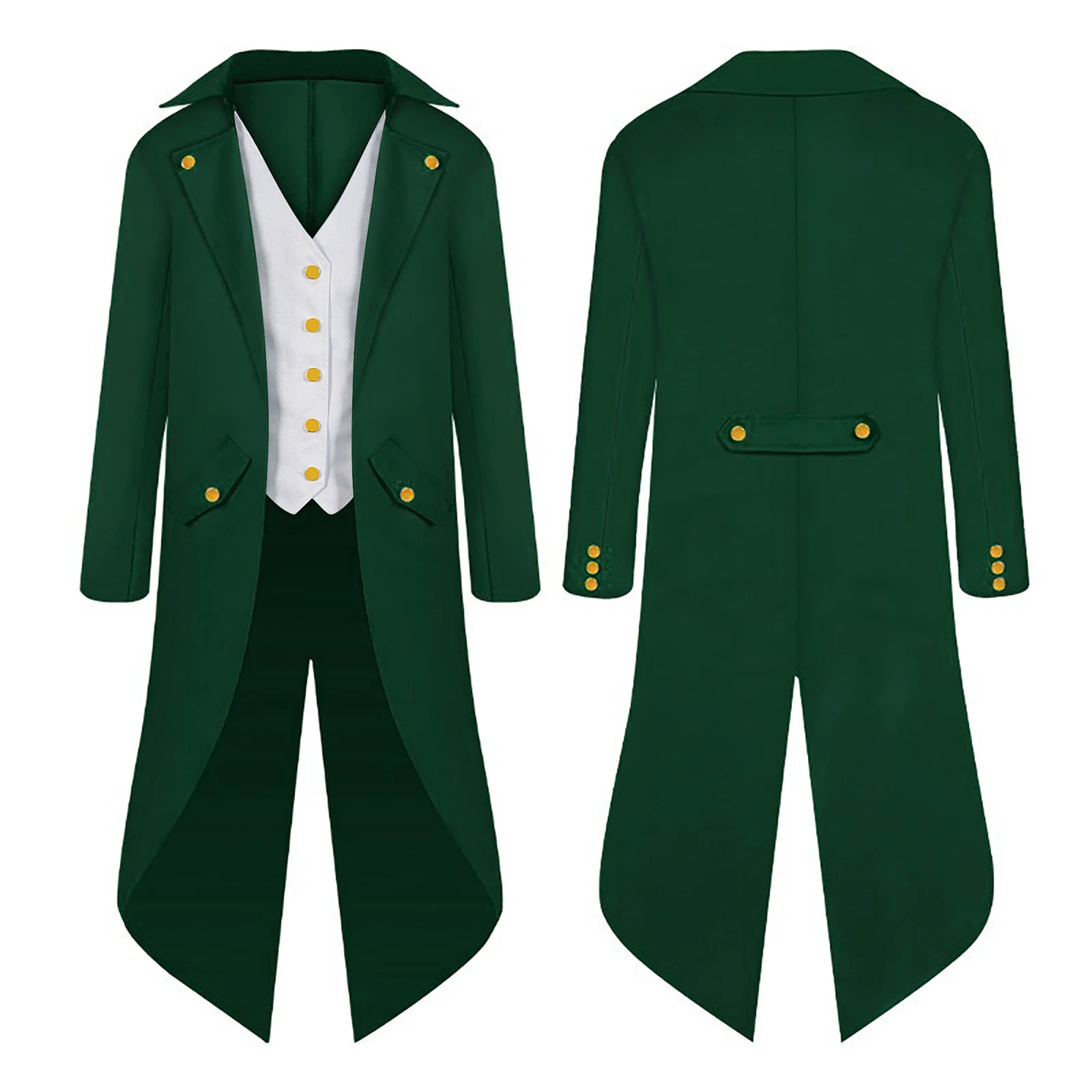 

Mens St. Patrick's Day Pirate Green Steampunk Jacket Tailcoat Renaissance Jacket Halloween Hatter Costume Clothing