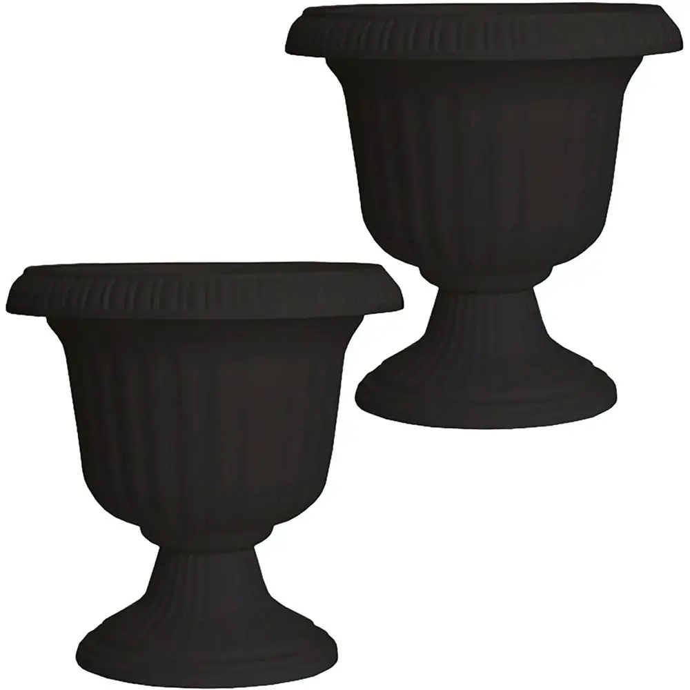 

Большой 14-дюймовый уличный садовый горшок-урна с защитой от УФ-излучения, идеально подходит для входных групп и дорожек, черный (2 шт.)