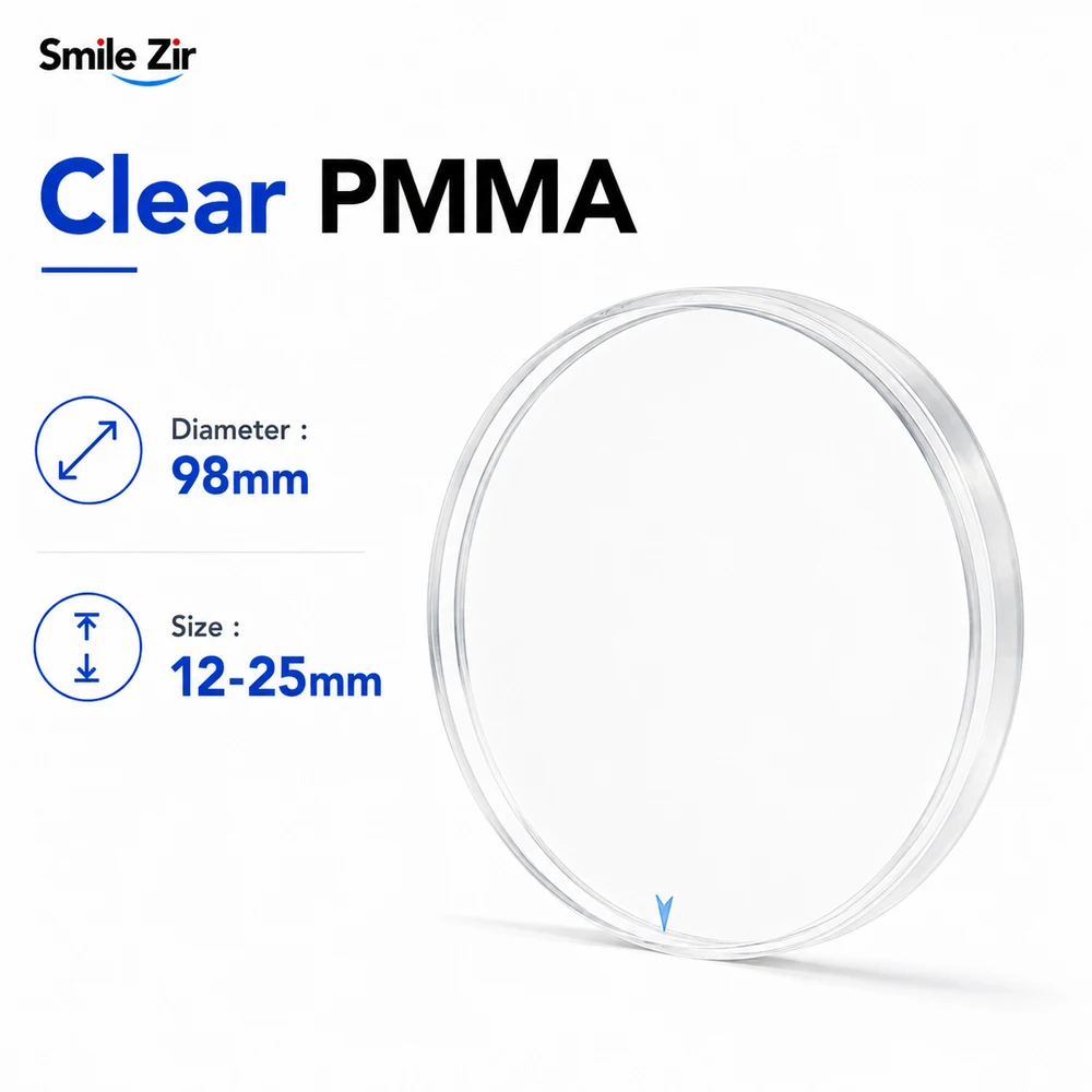 smile_zir Clear Color Monolayer PMMA Disc Block 98mm Translucent CAD CAM Milling Resin Blank Material