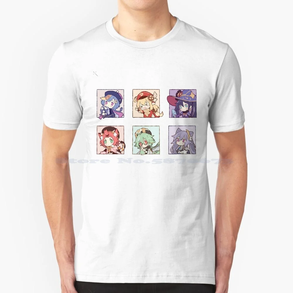 Genshin Impact Chibi Assemble Vol 2.0 T Shirt 100% Cotton Tee Xiao Chongyun Xiangling Diona Mona Liyue Snezhnaya Genshin Impact