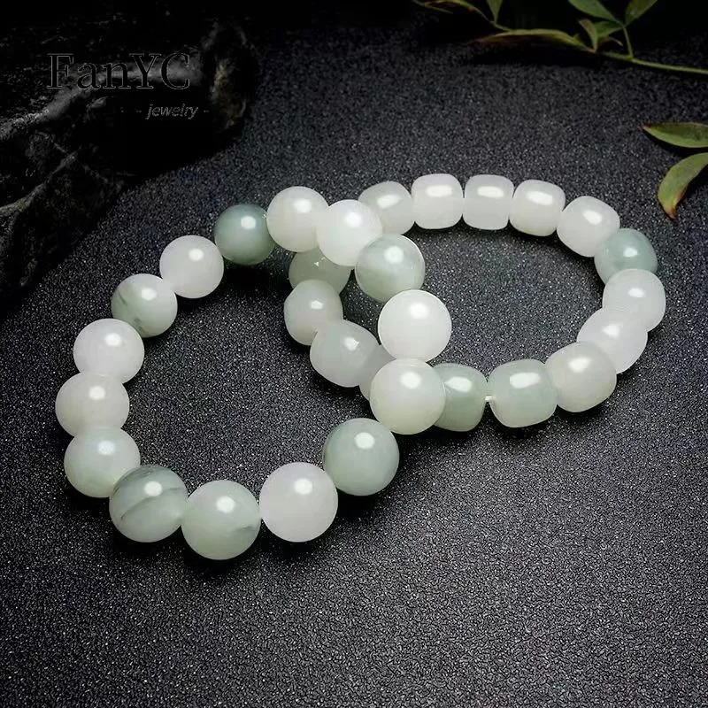 Natural Tianshan Cui Bracelet Ice Through Gold Silk Jade Floating Cui Old Pearl Bracelet Fashion Charm Women Jewelry Holiday Gif