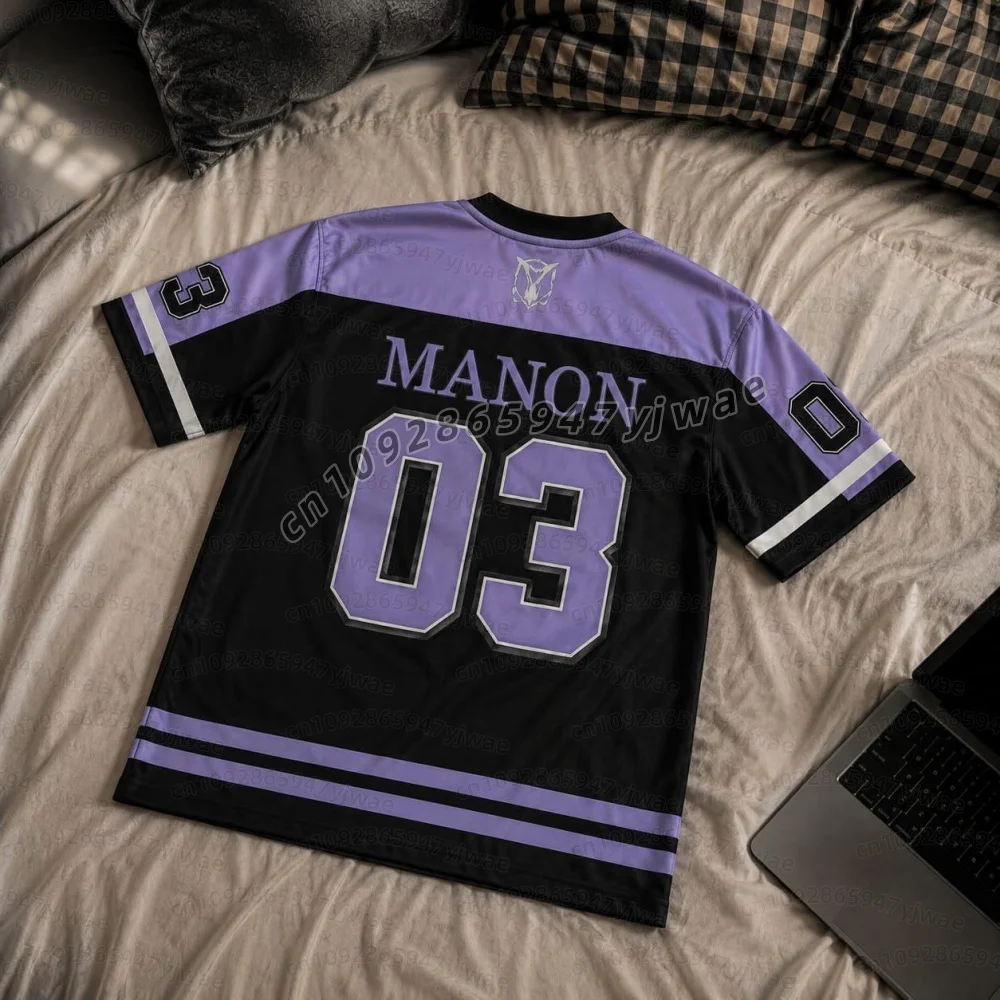 2026 Katseye Purple Oversized Jersey Shirt Kpop Cosplay Stripe Print T-Shirt  Yoonchae Lara&Sophia Fan Men Women Cosplay T-Shirt view 2