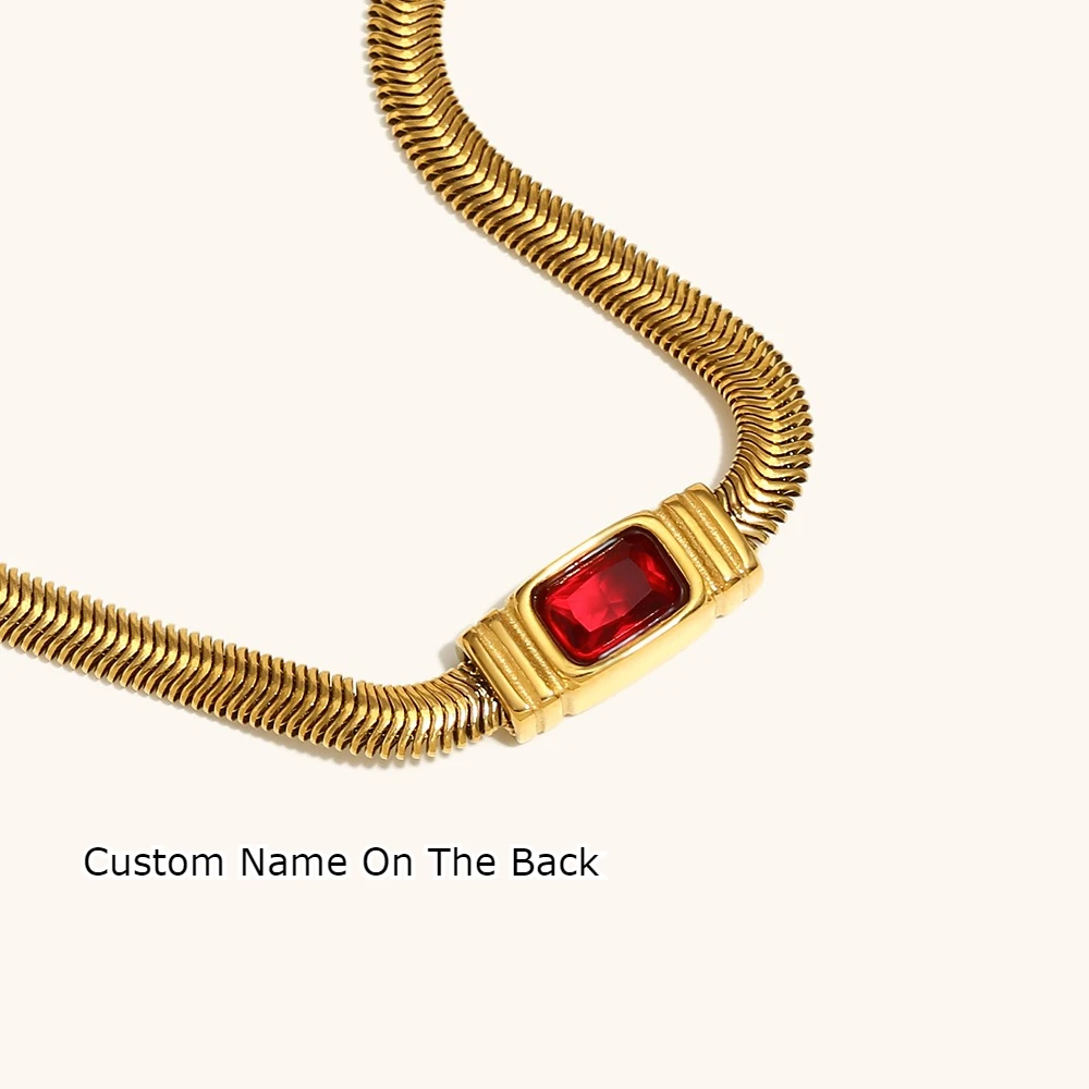 

Ожерелье с гравировкой имени на заказ, персонализированное ожерелье со змеиным цепочкой, 18-каратное позолоченное прямоугольное циркониевое ювелирное изделие, подарок для матери