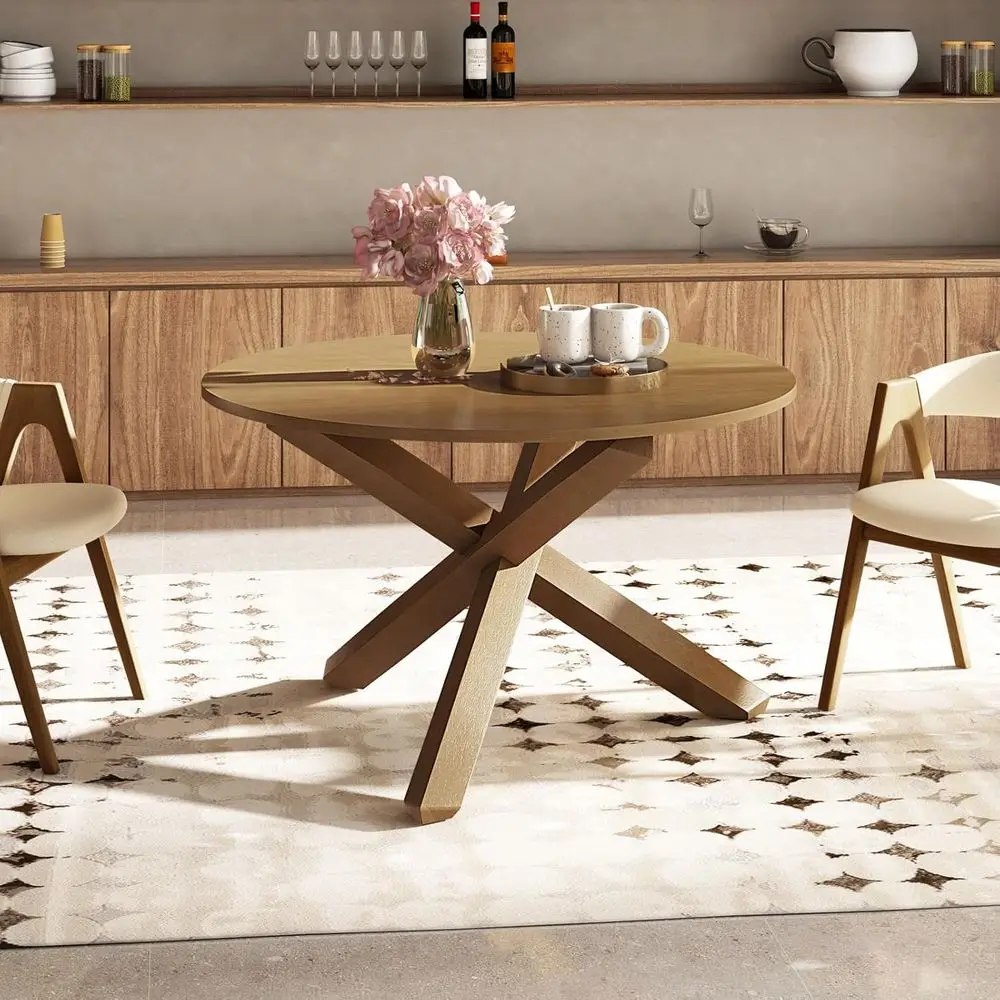 

47 Acacia Wood Round Dining Table for 4-6, Suitable for Modern Kitchen or Dining Room