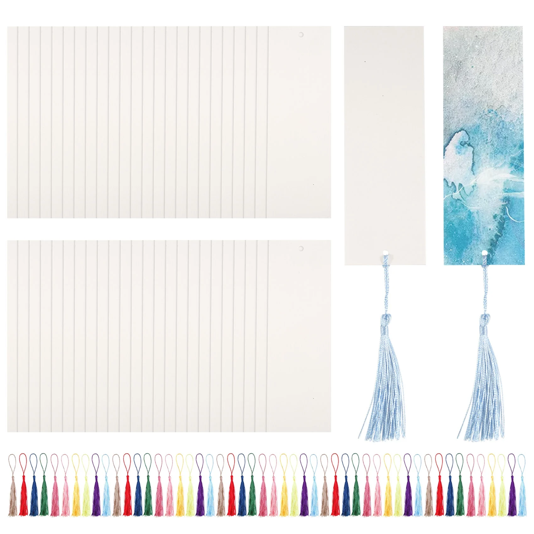 finefine Watercolor Paper Blank Bookmarks with Colorful Tassels DIY Book Marks Kit,Bookmark Pad for DIY Classroom and Gifts Tags