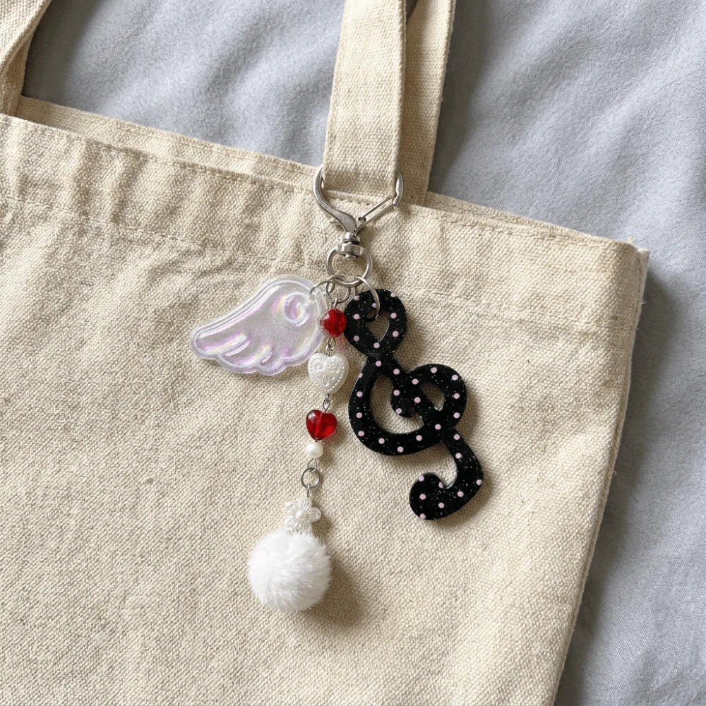 Acrylic Material Music Note Keychain Polka Dot Pattern Star Shape Ita Bag Charm Stripe Pattern Creative Cartoon Key Holder Party