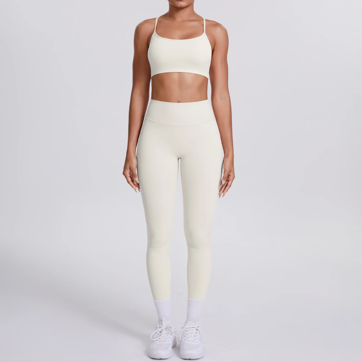 Yoga-Anzug, Sport-Set, Fitnessstudio, nahtlos, stoßfest, Sport-BH, Damen, hohe Taille und Hüften, eng, pfirsichfarbene Gesäßhose, Damen-Sportbekleidung – Detail 19