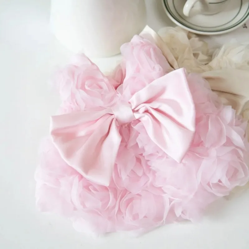 Summer Flower Dog Dresses 3D Rose Dress Cute Bow Pet Dog Clothes Cat Pet Skirt Clothing Pet Accessories Teddy Puppy Clothing