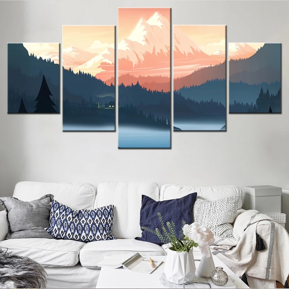 

5 Pieces Canvas Wall Arts Poster Painting Landscape Wallpaper Mountain Lake Scenery Picture Print Artwork Interior Home Decor