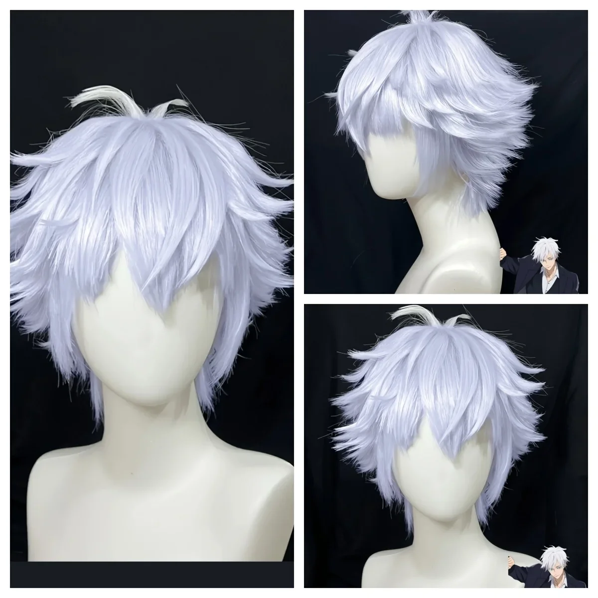 Peluca de Cosplay de Anime sintética recta corta de color morado plateado, peluca de Cosplay para fiesta, Festival de Música, Carnaval, exposición de cómic