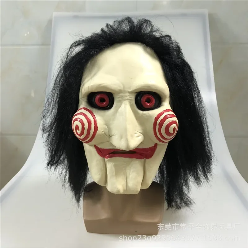 Jigsaw Fantoche Máscaras com Peruca de Cabelo, Látex Assustador, Serra Motosserra Massacre, Halloween Horror, Máscara Assustadora, Unisex Party Cosplay Prop