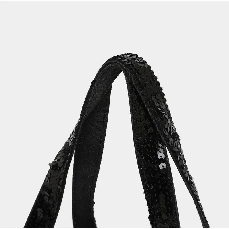 Pailletten-Canvas-Einkaufstasche mit Reißverschluss, große Kapazität, Vintage-Kontrastfarbe, Damen-Umhängetasche, Designer-Pendler-Alltagshandtasche, Schwarz – Detail 20