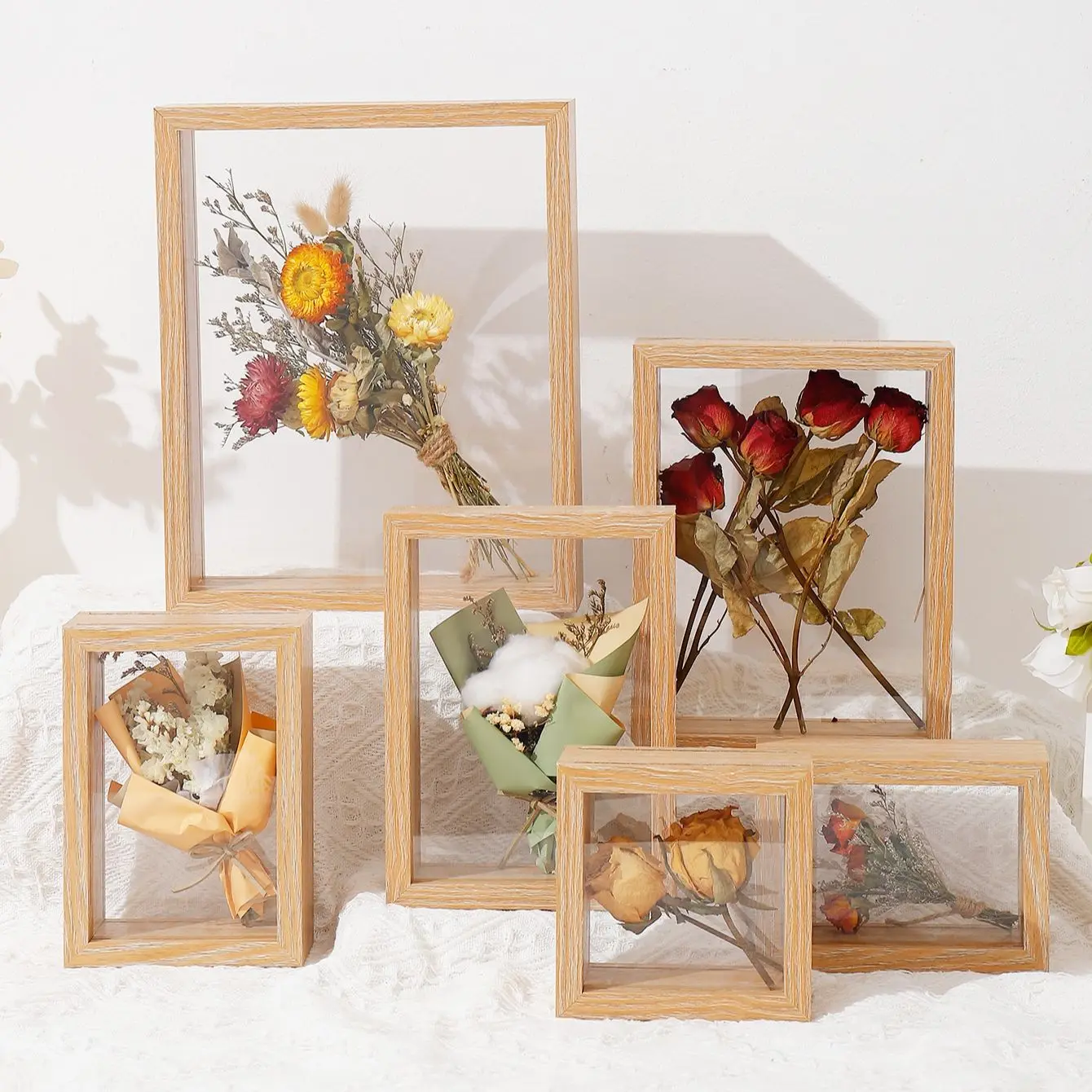 Wood Dried Flower Picture Frame Home Decor Transparent Picture Frame