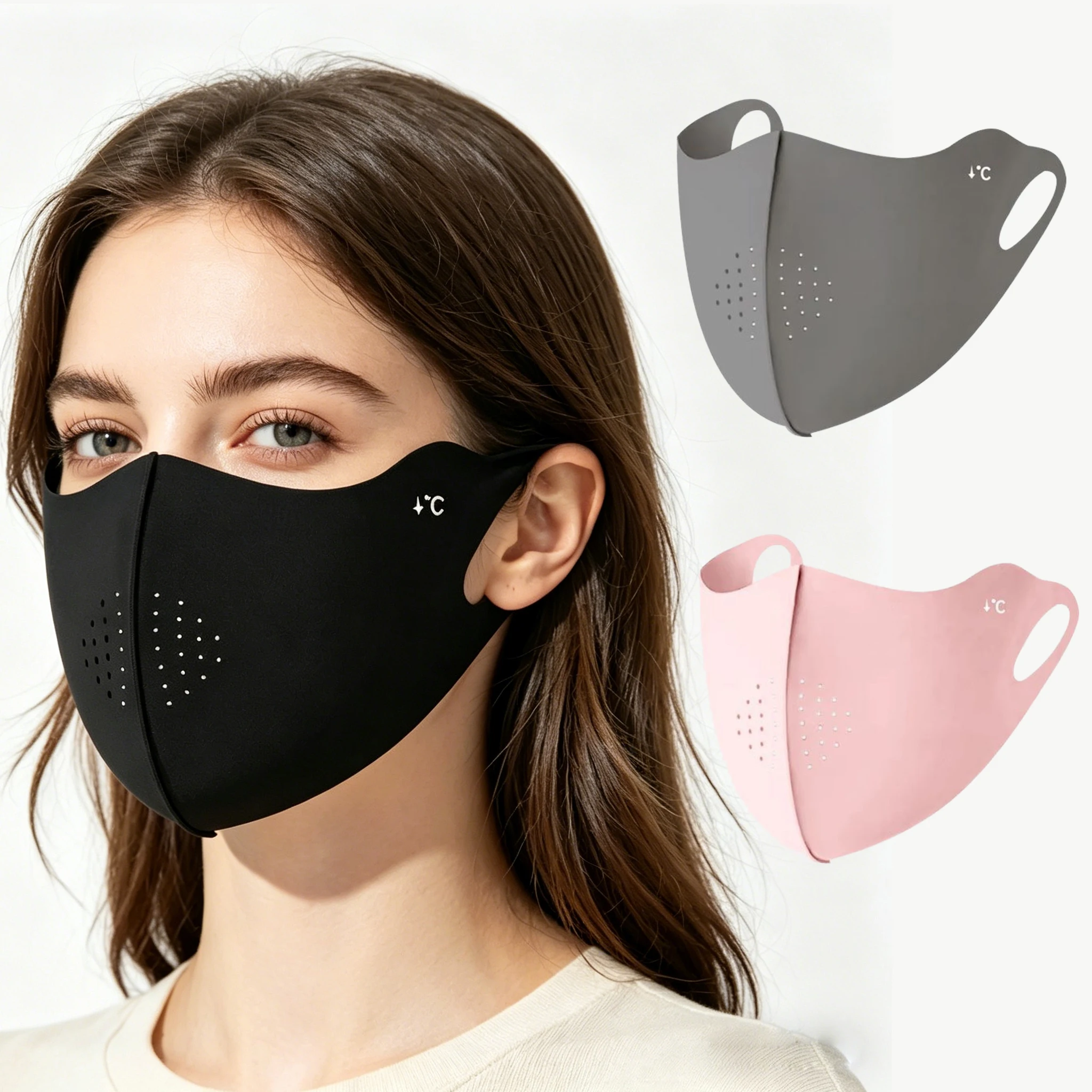Cooling Ice Skin UV Protection Face Mask for Women, Lightweight Breathable 3D Contoured Sun Mask, Non-wrinkle Non-makeup Smudge