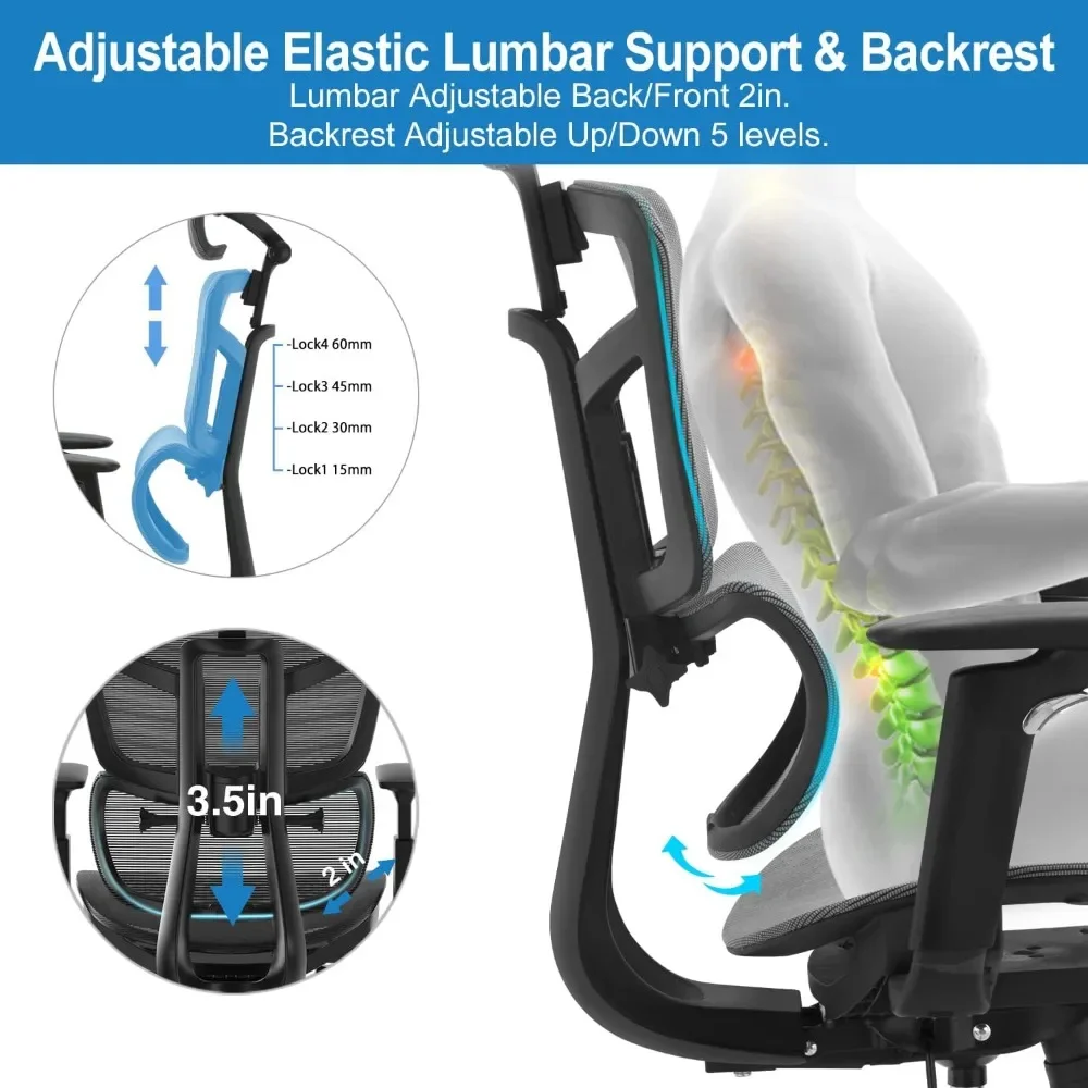 Ergonomic Office Chair, High Back Office Chair, Big & Tall Mesh Computer Chair with Lumbar Support/Headrest/5D Armrests