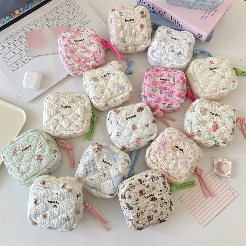 Zipper Cartoon Cute Mini Women Makeup Cosmetic Lipstick Storage Bag Case Cute Sanitary Napkins Menstruation Towel Storage Bag