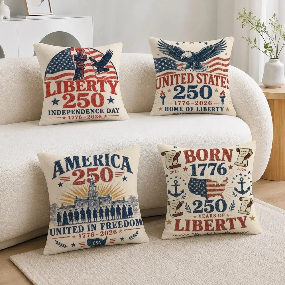 250th Anniversary of Independence Day Cushion Cover Soft Plush Fluffy Throw Pillow Cases for Sofa Bedroom Home Decor