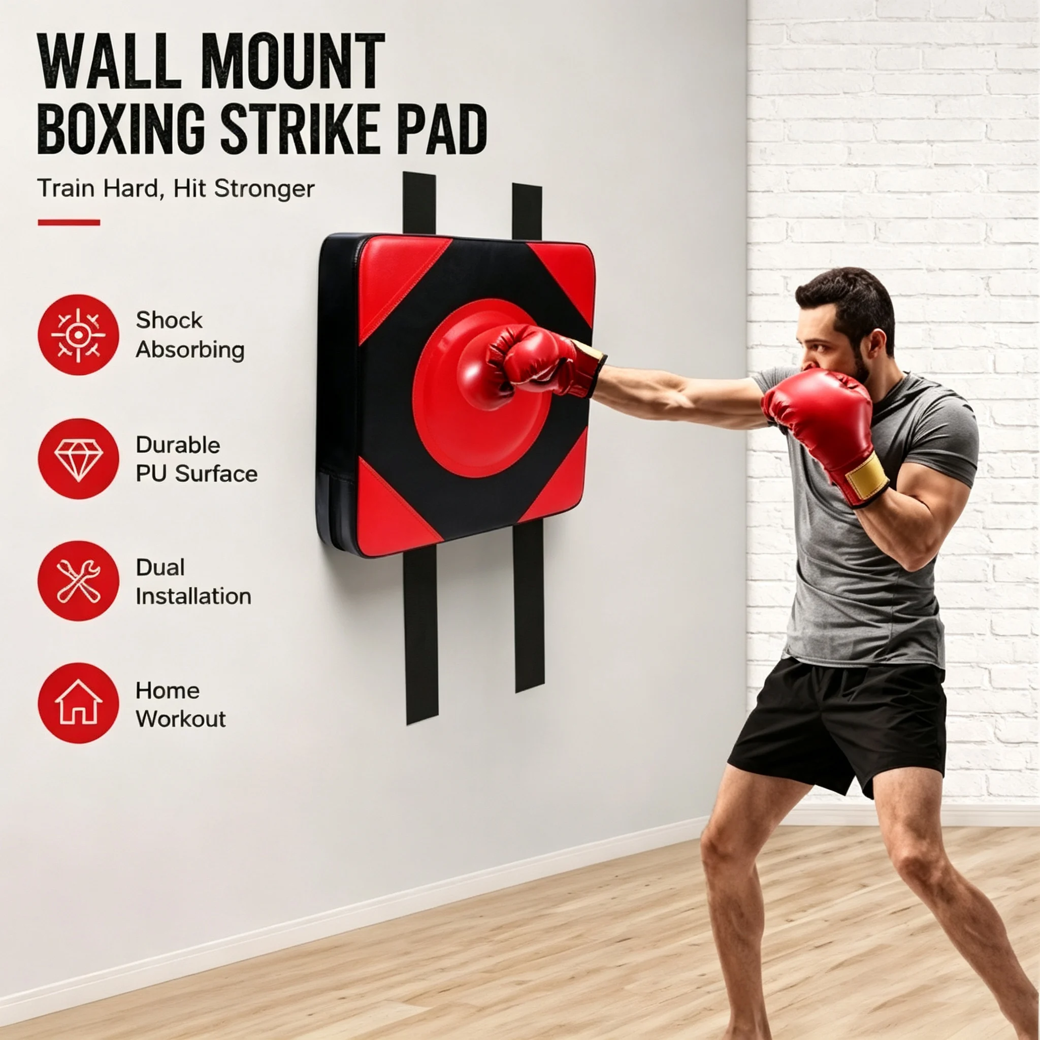 Wall Mount Boxing Punch Pad Square Strike Target PU Training Cushion Muay Thai Kickboxing Home Fitness Workout Equipment