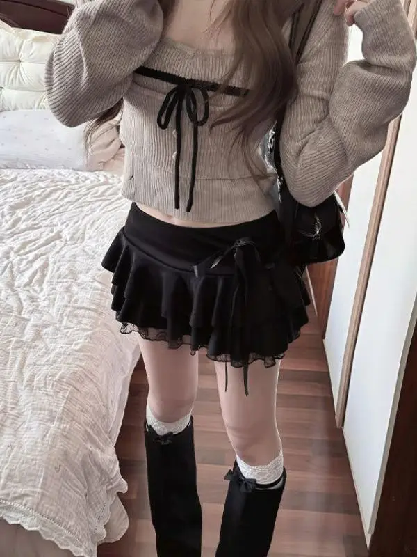 Slimming Early Autumn Women's Fashion Set Vest Long Sleeve Inner Wear Two-Piece Suit High Waist Knot round Neck Top