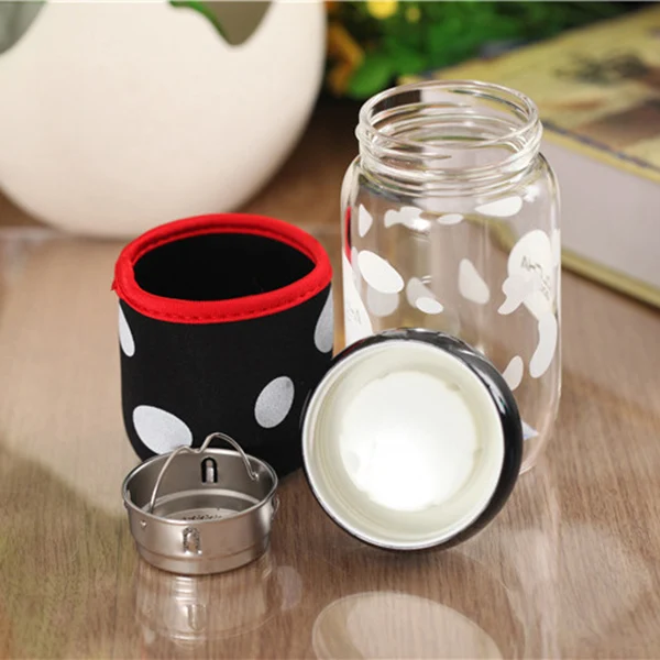

Mushroom Glass Portable Tea Bottle 201-300Ml High Temp Resistant Stainless Steel Filter Leakproof Black Reusable With Detachable