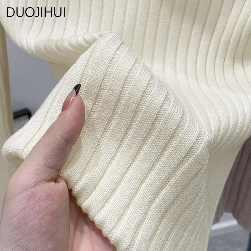 DUOJIHUI Korean New Chic V-neck Knitting Women Pullovers Autumn Fashion Striped Solid Color Simple Long Sleeve Female Pullovers