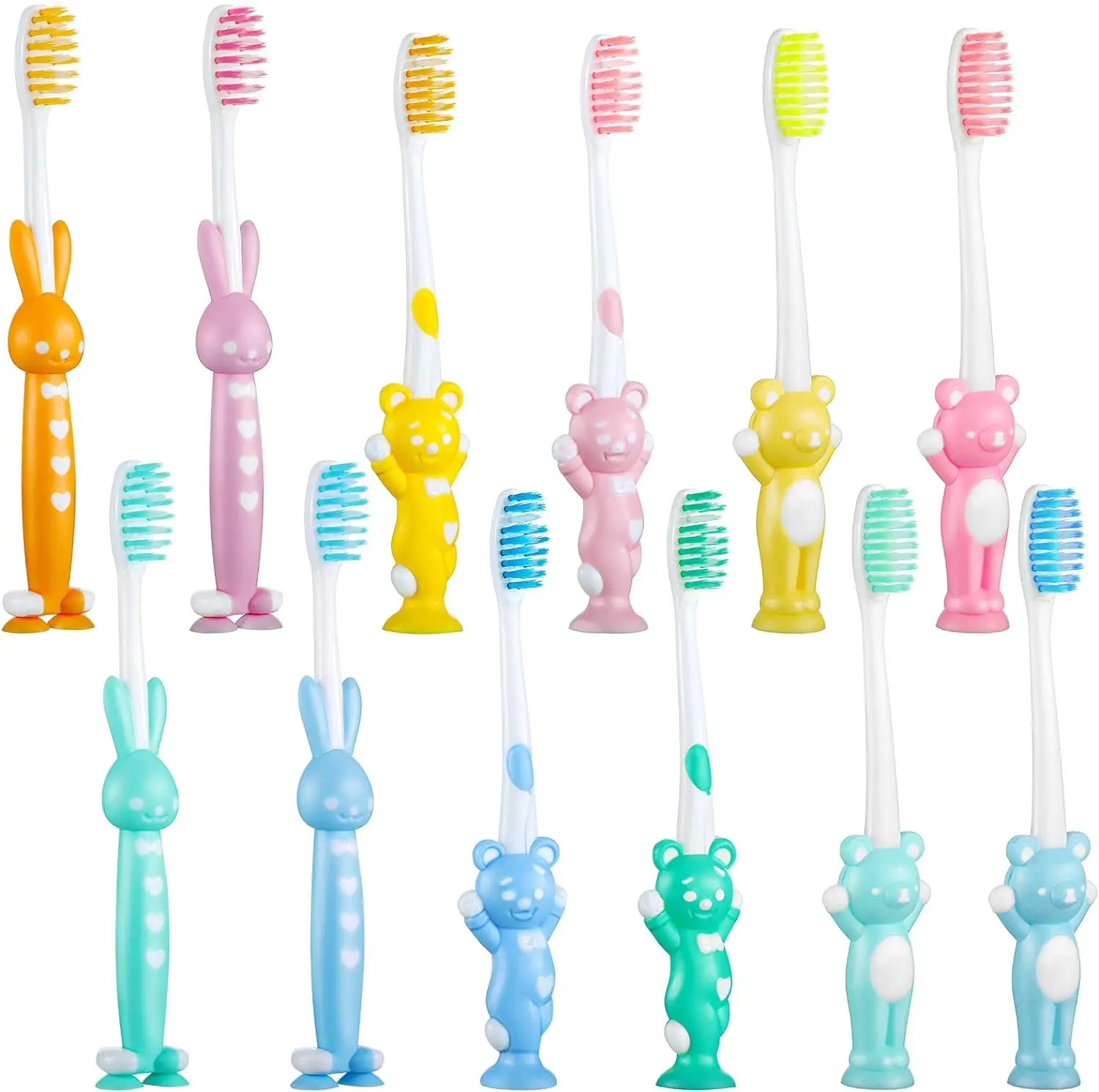 4 Pcs Soft Bristles Kids Toothbrushes Rabbit Bear-Shaped Child Cartoon Toothbrush with Suction Cup Base