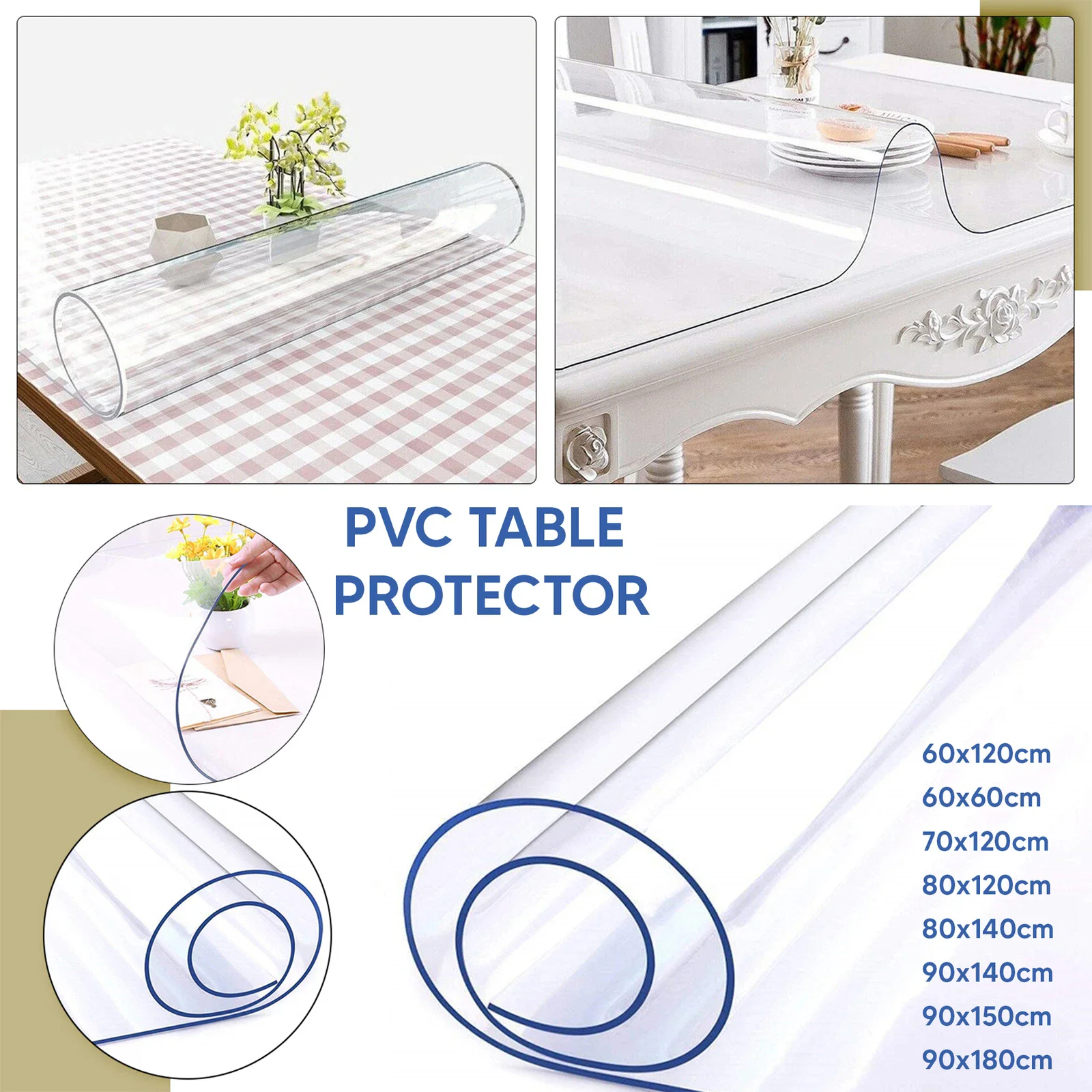 Tablecloth 1.0mm Thickness PVC Transparent Waterproof Table Cover Mat Kitchen Pattern Oil Cloth Glass Soft Cloth Tablecloth