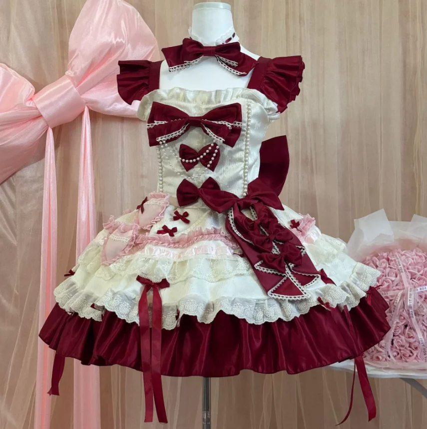Court Sweet Lolita Elegant Ruffles Square Collar Jsk Princess Dress Fashion Age Reduction High Waist A-line Party Cake Dresses