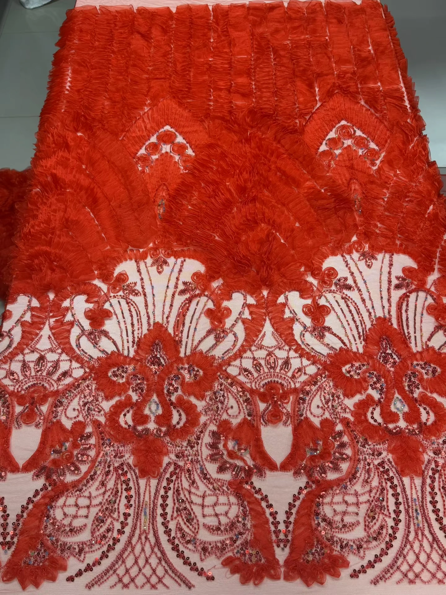 

Luxury Red Sequin Lace Fabric 5 Yards High Quality 2026 White Lace fabric High Quality 5Yard With Beads Nigerian Fabric AHm252-1