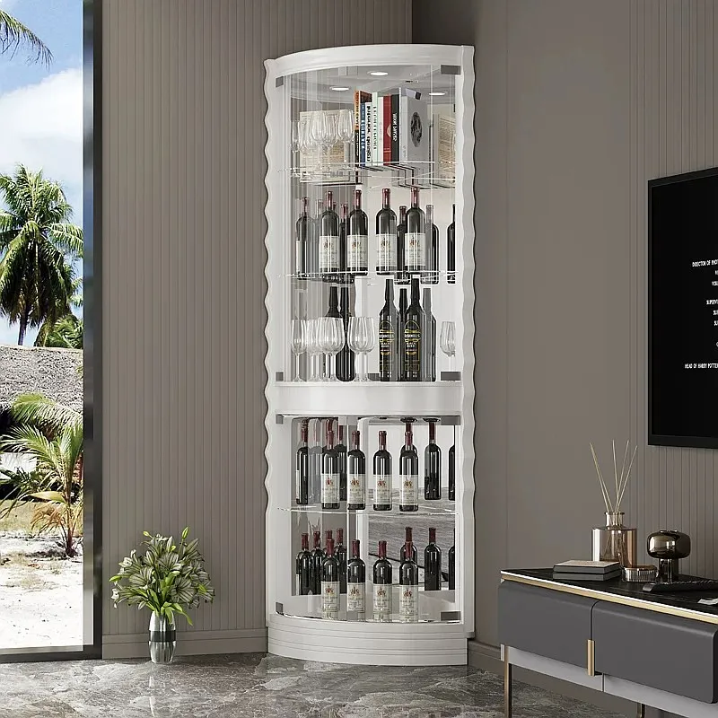 Stainless Steel Glass Corner Wine Cabinet Wall Triangle Display Shelf Luxury Home Bar Storage