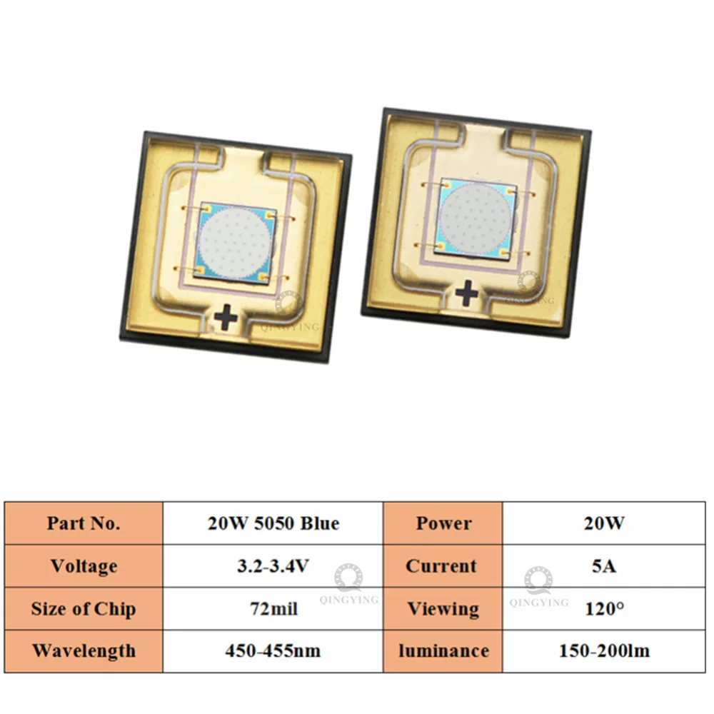 Grânulos de luz laser de alta potência, 20W, branco, natural, branco, azul, 450nm, LED SMD 5050 Chips, DIY, lanterna, farol Lâmpada do mineiro