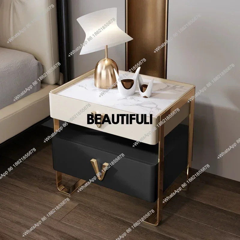

R Trendy Design Bedside Table Nordic Exquisite Elegant Storage Nightstands Simple Modern Mesitas De Noche Bedroom Furniture